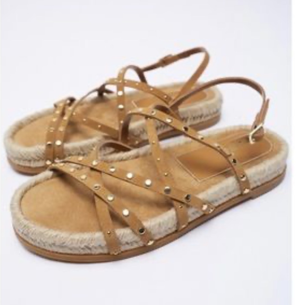 Zara Tan Sandals with Studded Straps